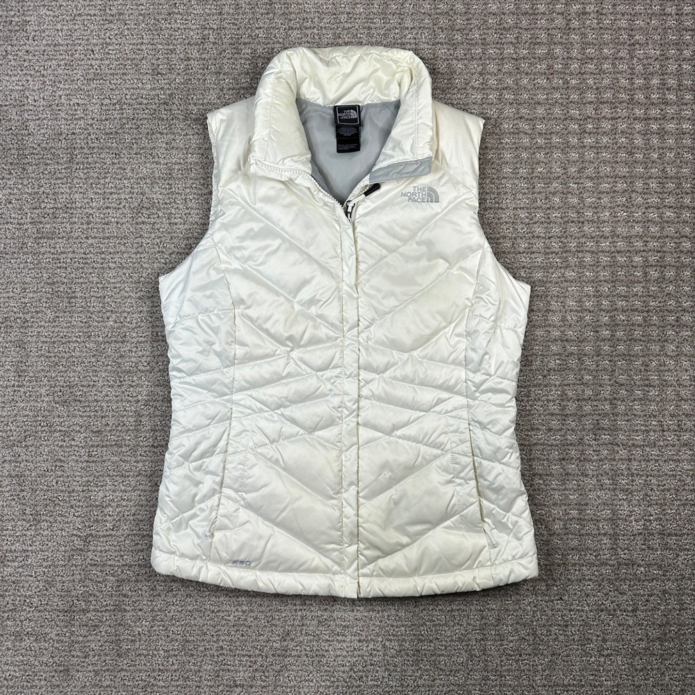 The North Face Women White 550 Down Quilted Puffer Vest Cream Small